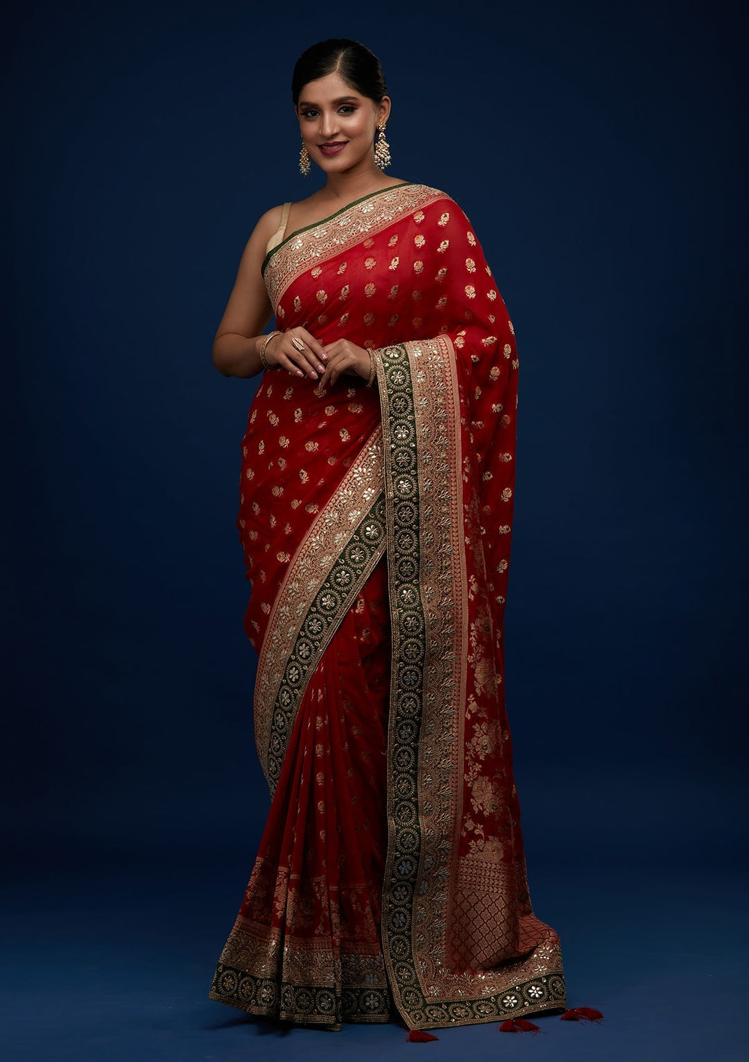 Red Zariwork Banarasi Designer Saree - Koskii
