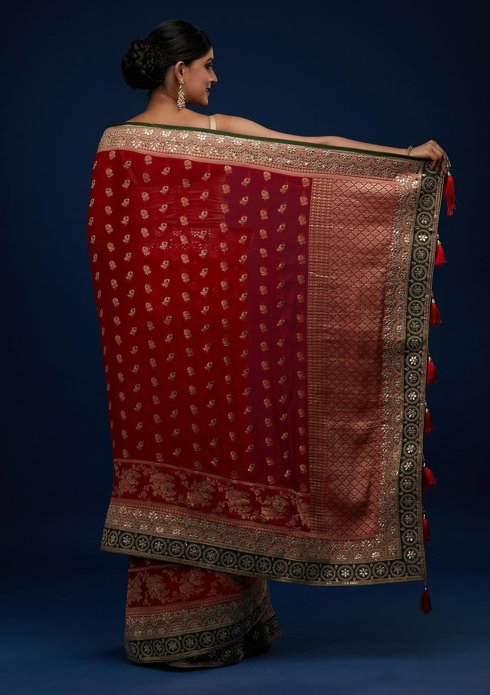 Red Zariwork Banarasi Designer Saree - Koskii
