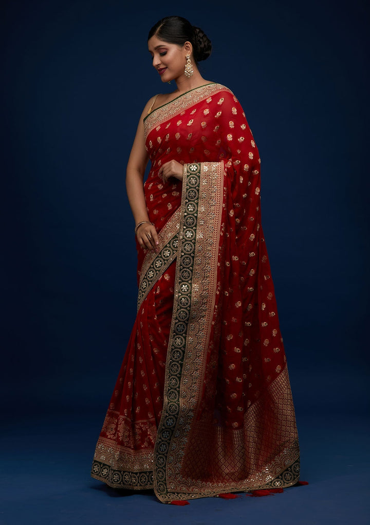 Red Zariwork Banarasi Designer Saree - Koskii