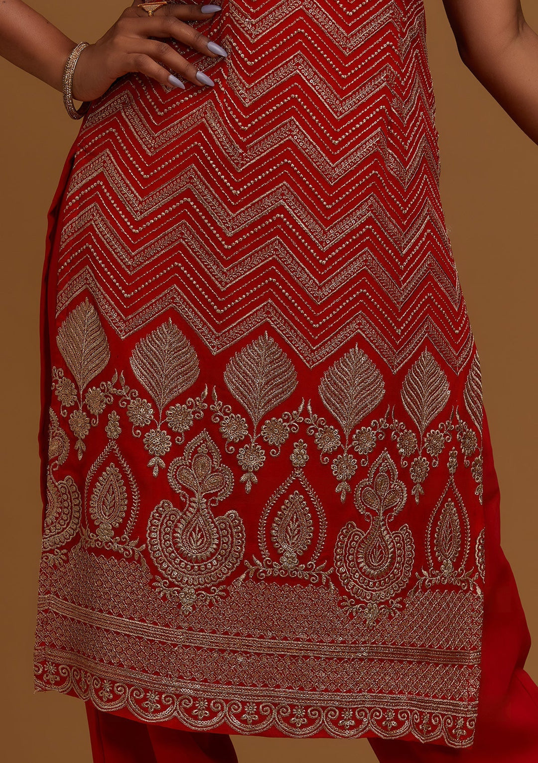 Red Zariwork Georgette Designer Salwar Suit - Koskii