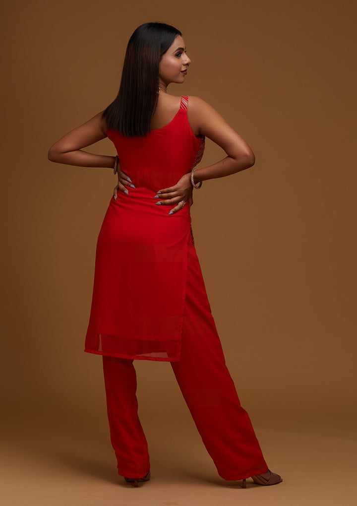 Red Zariwork Georgette Designer Salwar Suit - Koskii