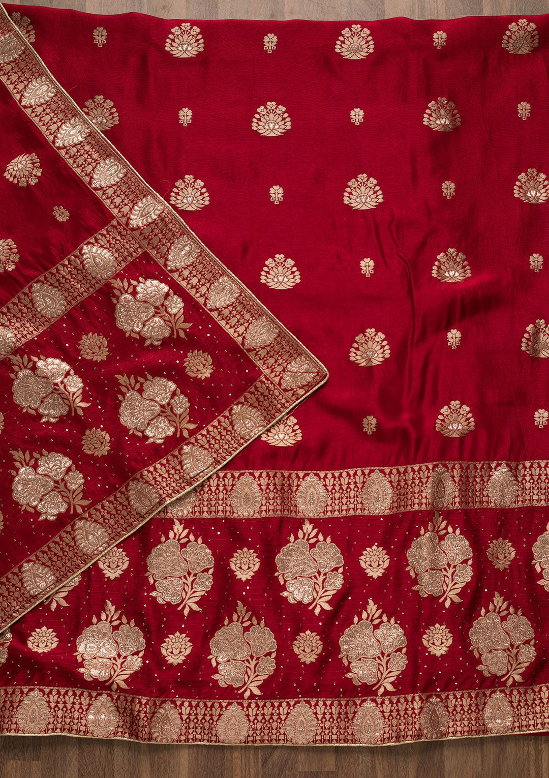 Red Zariwork Georgette Unstitched Salwar Suit-Koskii
