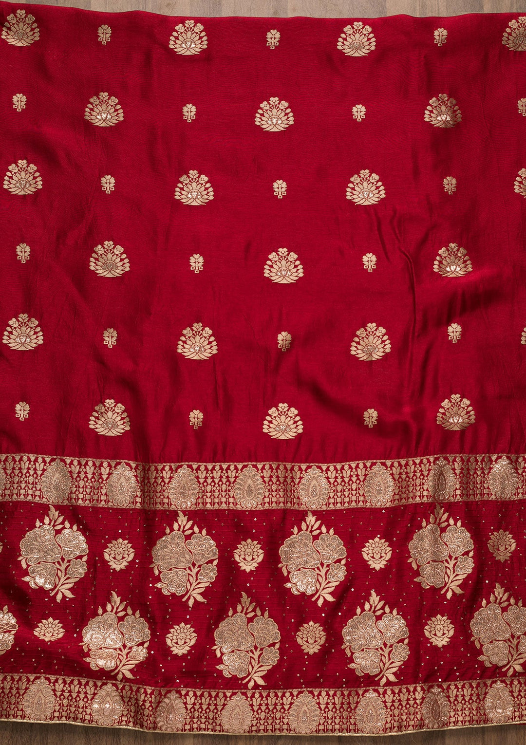 Red Zariwork Georgette Unstitched Salwar Suit-Koskii