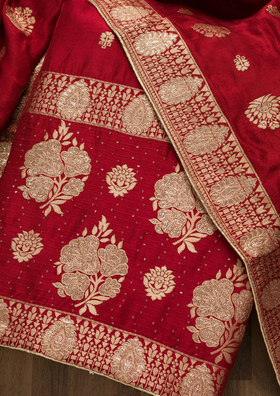 Red Zariwork Georgette Unstitched Salwar Suit-Koskii