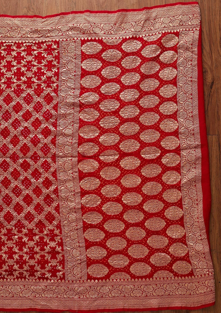 Red Zariwork Georgette Designer Saree - koskii
