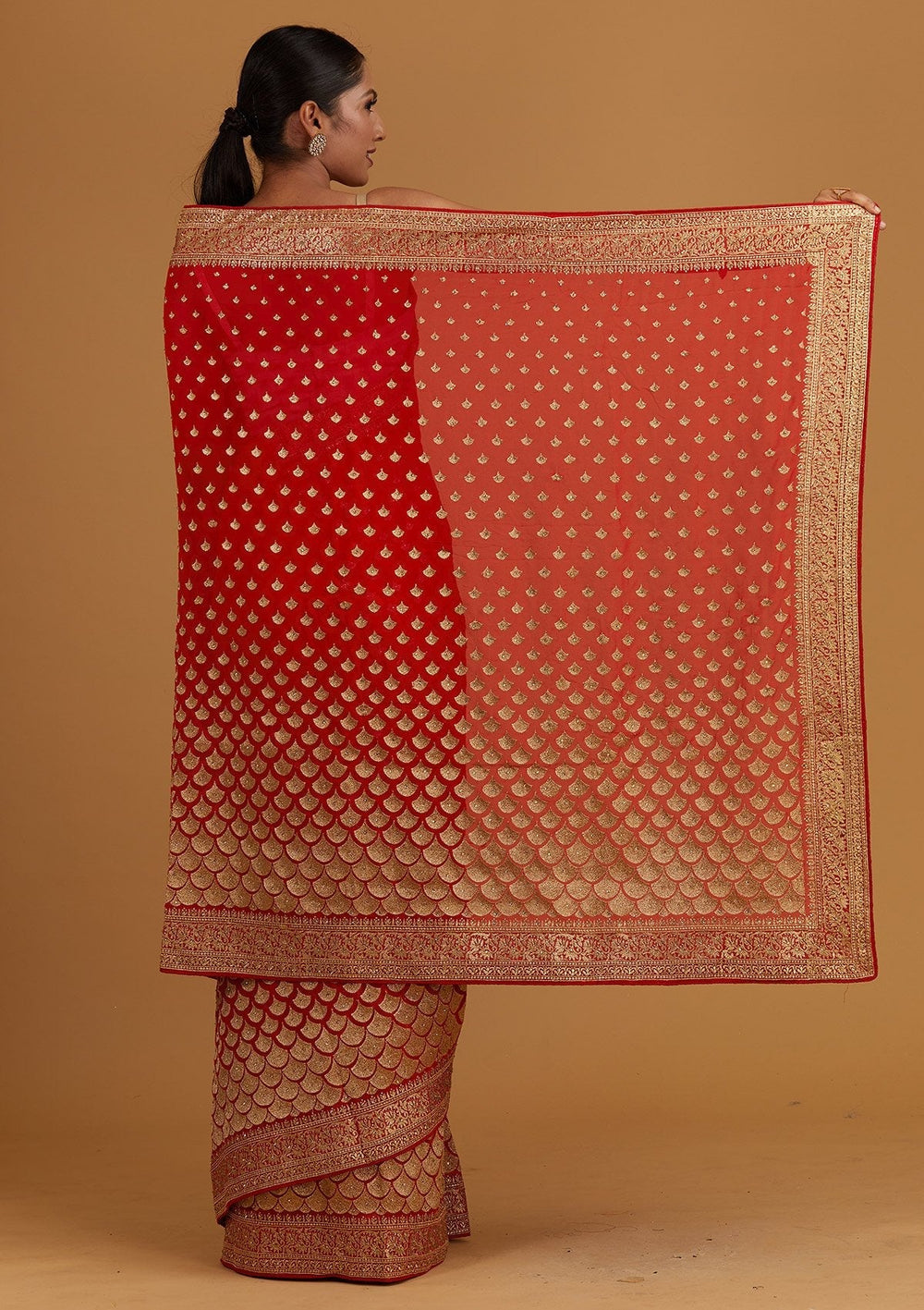 Red Zariwork Georgette Designer Saree - Koskii
