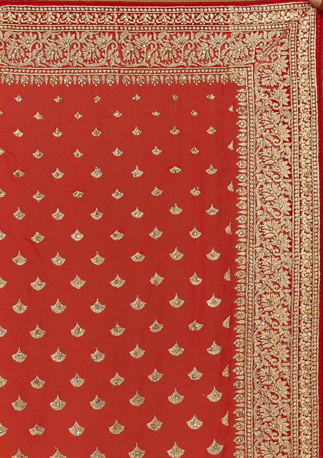 Red Zariwork Georgette Designer Saree - Koskii