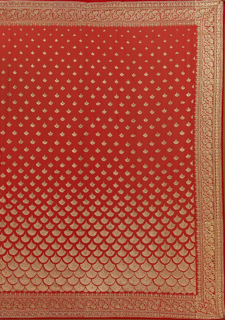 Red Zariwork Georgette Designer Saree - Koskii