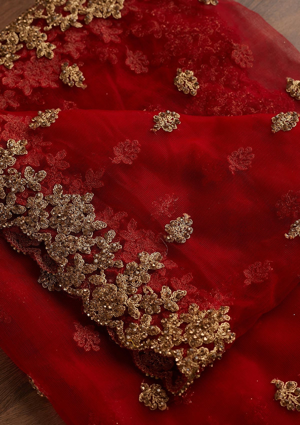 Red Zariwork Net Designer Dupatta - Koskii
