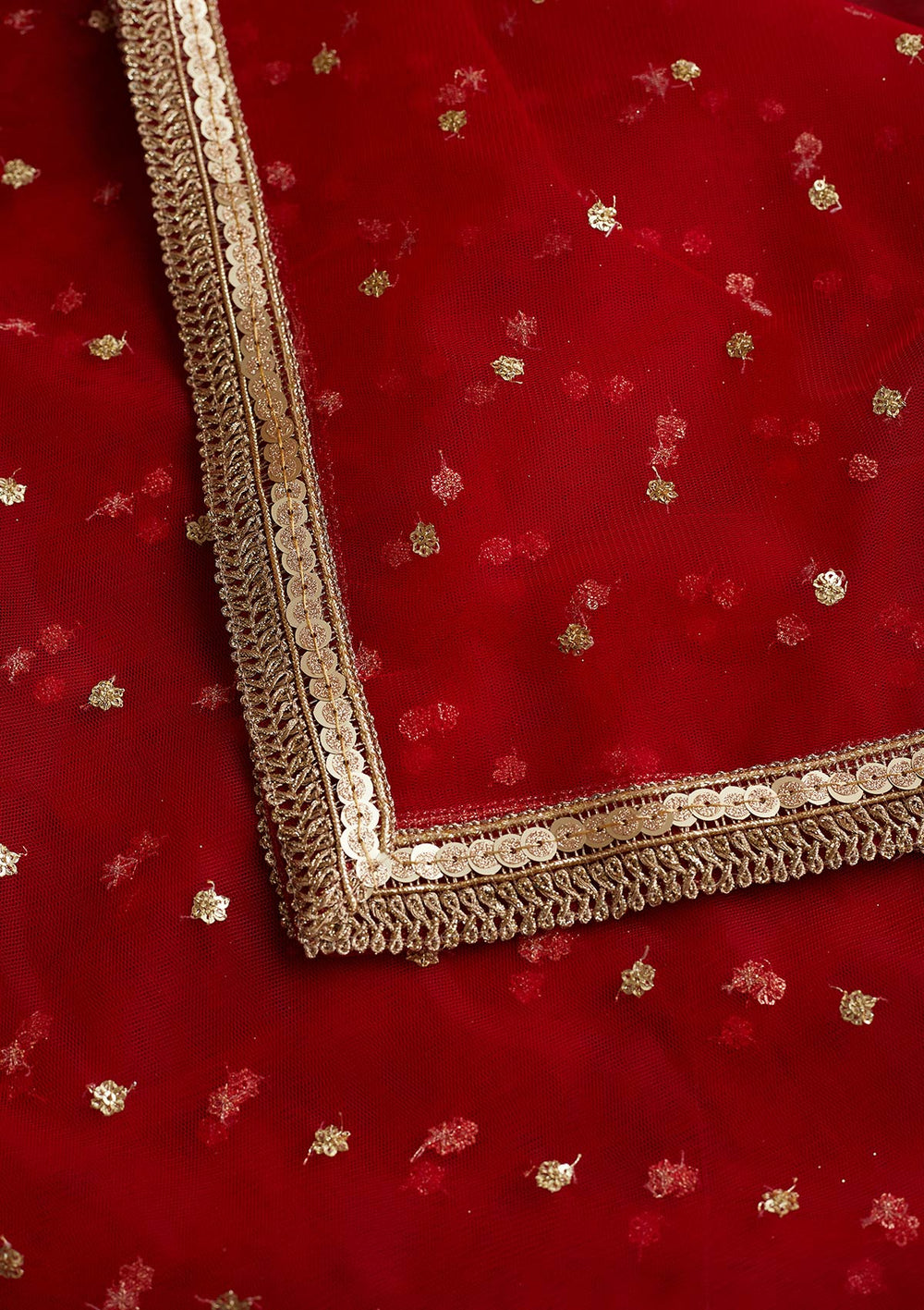 Red Zariwork Net Readymade Dupatta-Koskii