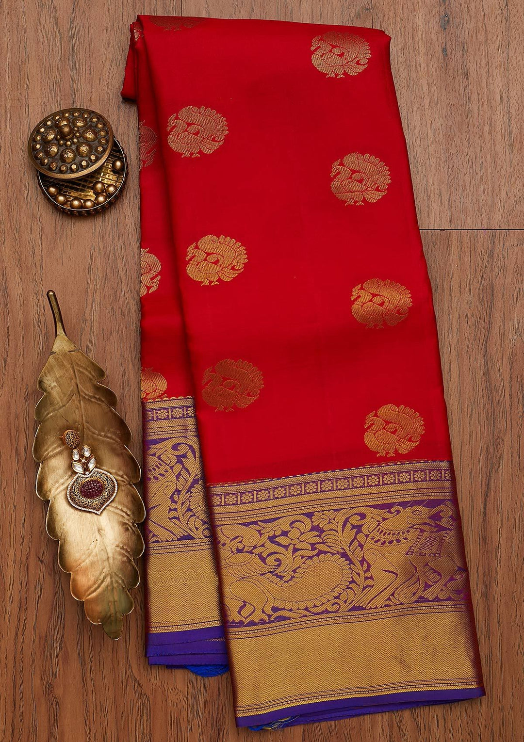 Red Zariwork Pure Silk Designer Saree - koskii