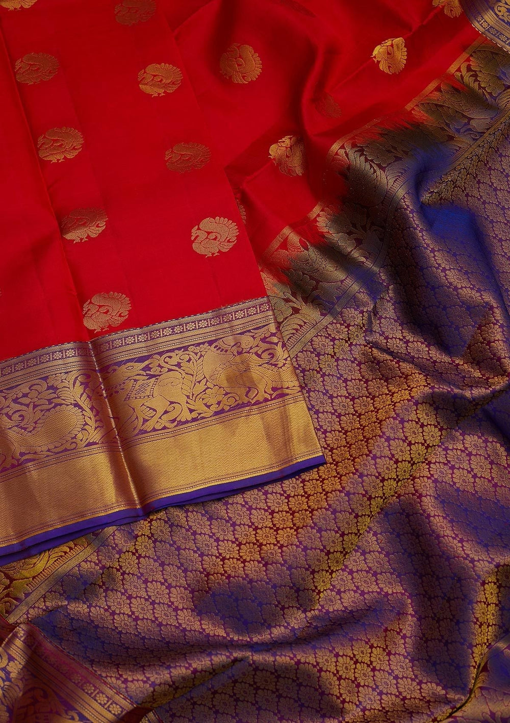 Red Zariwork Pure Silk Designer Saree - koskii