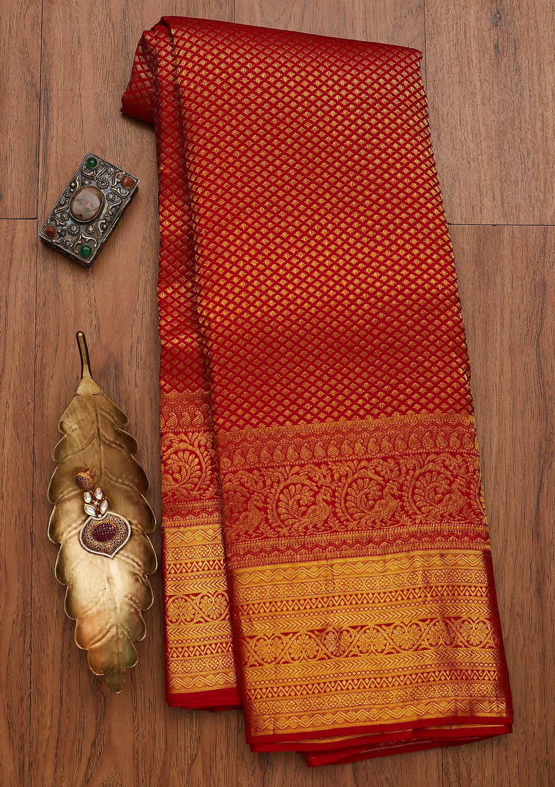 Red Zariwork Pure Silk Designer Saree - koskii