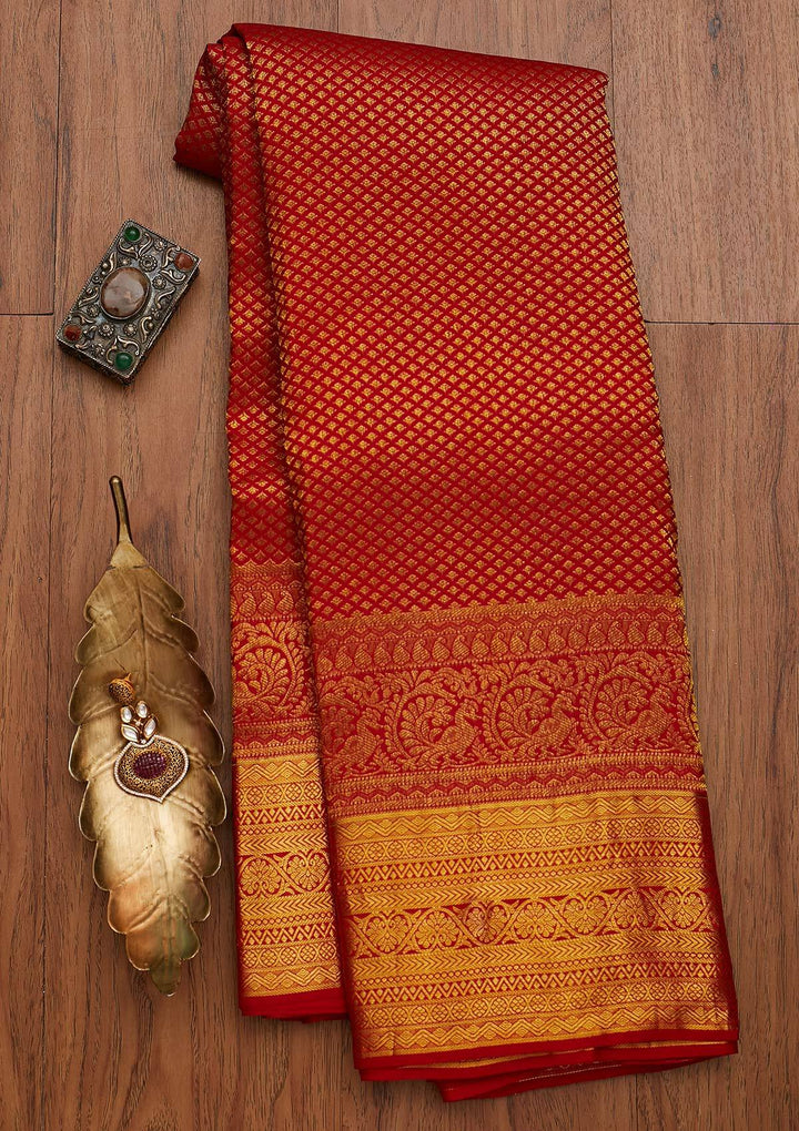 Red Zariwork Pure Silk Designer Saree - koskii