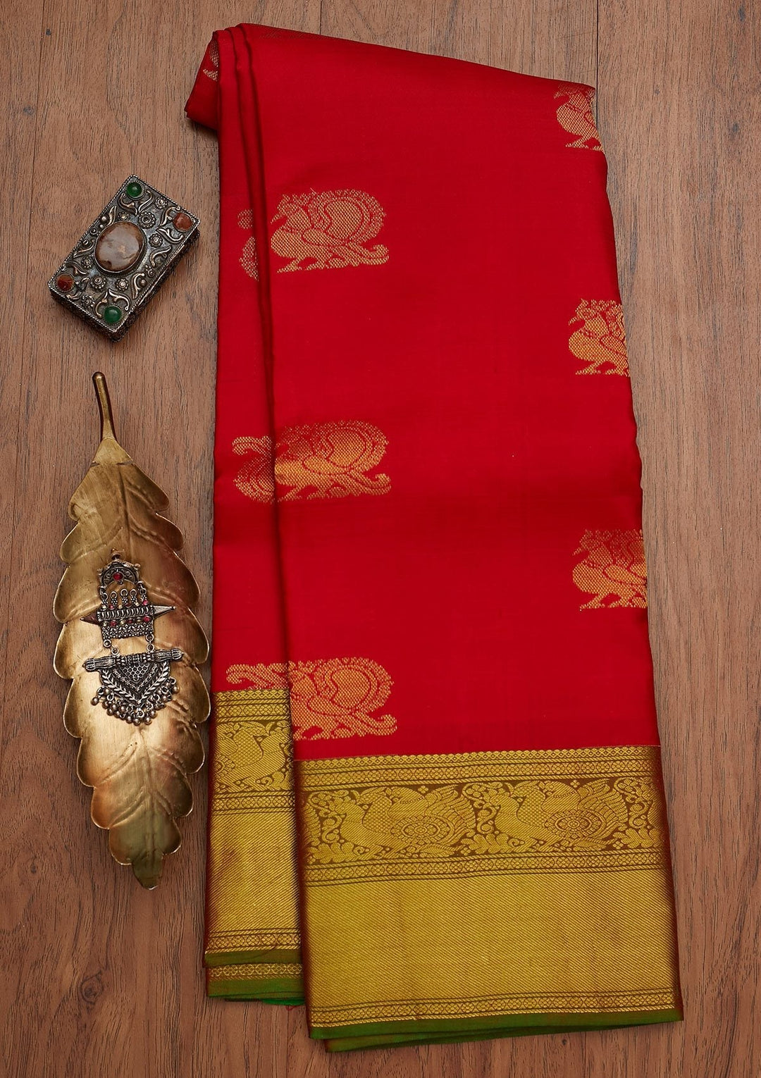 Red Zariwork Pure Silk Designer Saree - koskii