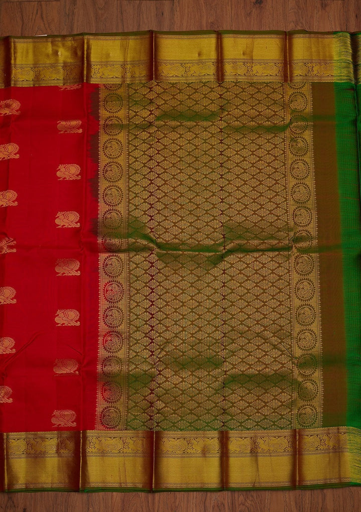 Red Zariwork Pure Silk Designer Saree - koskii