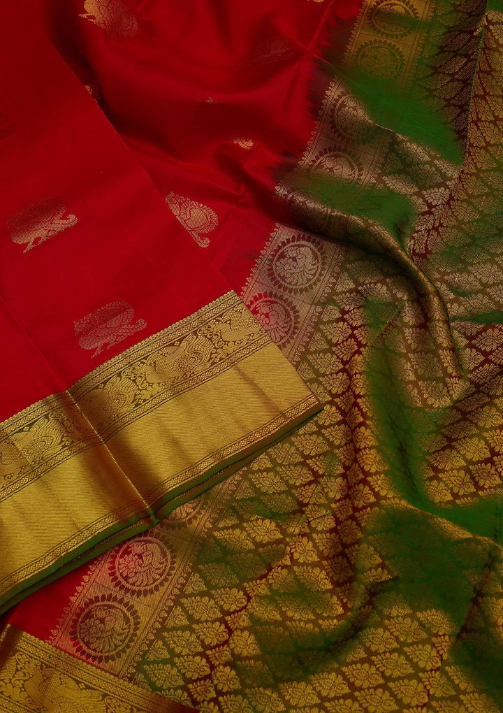 Red Zariwork Pure Silk Designer Saree - koskii