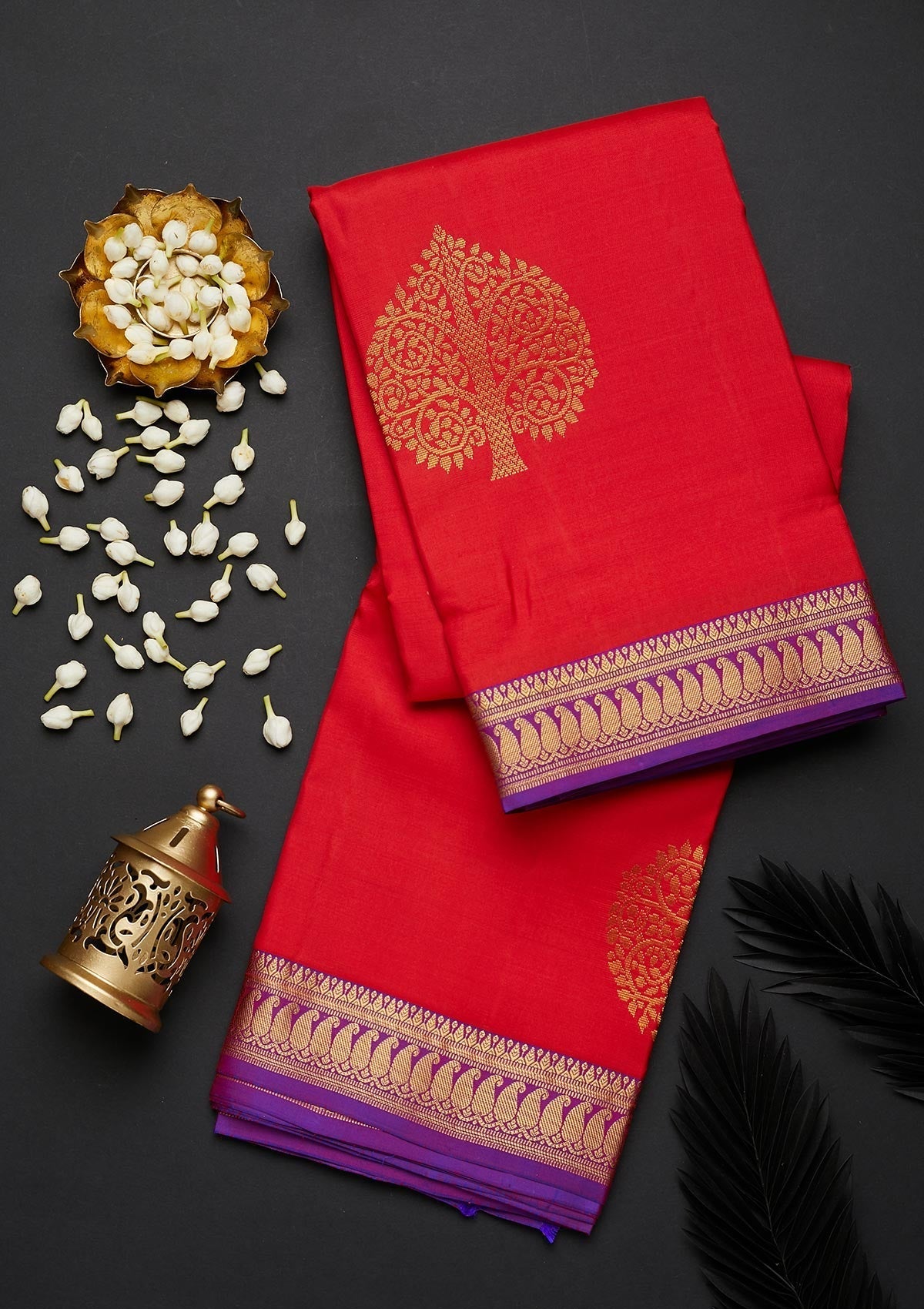 Red Zariwork Pure Silk Designer Saree - Koskii