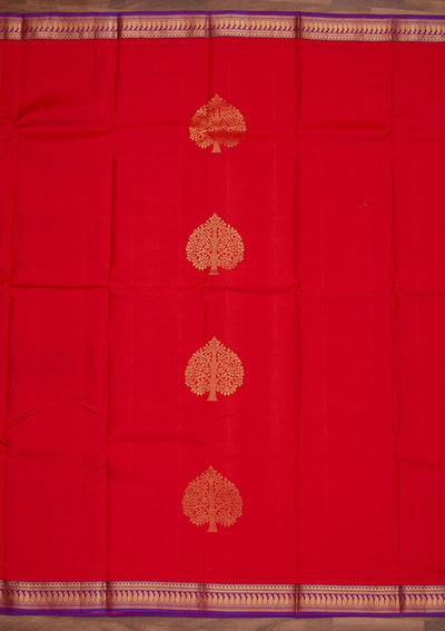 Red Zariwork Pure Silk Designer Saree - Koskii