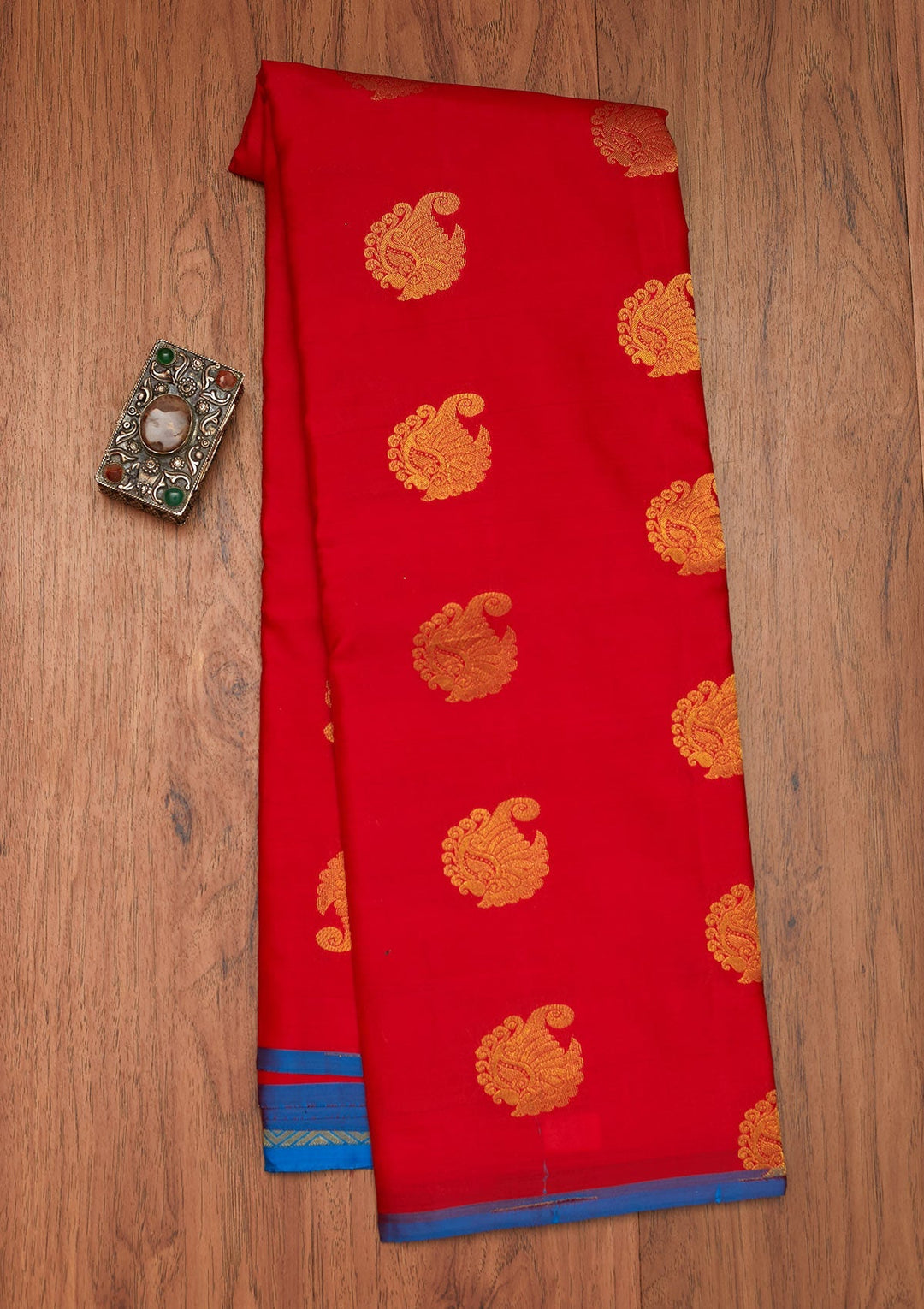 Red Zariwork Pure Silk Saree- Koskii