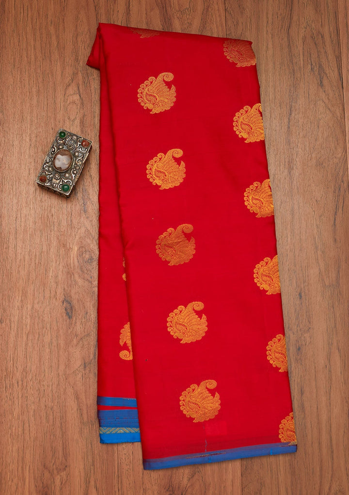Red Zariwork Pure Silk Saree- Koskii
