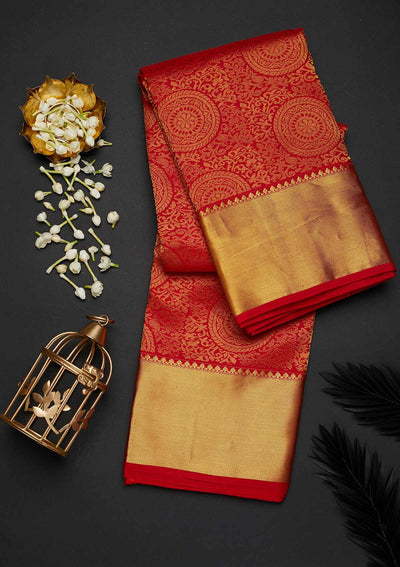 Red Zariwork Pure Silk Designer Saree - Koskii