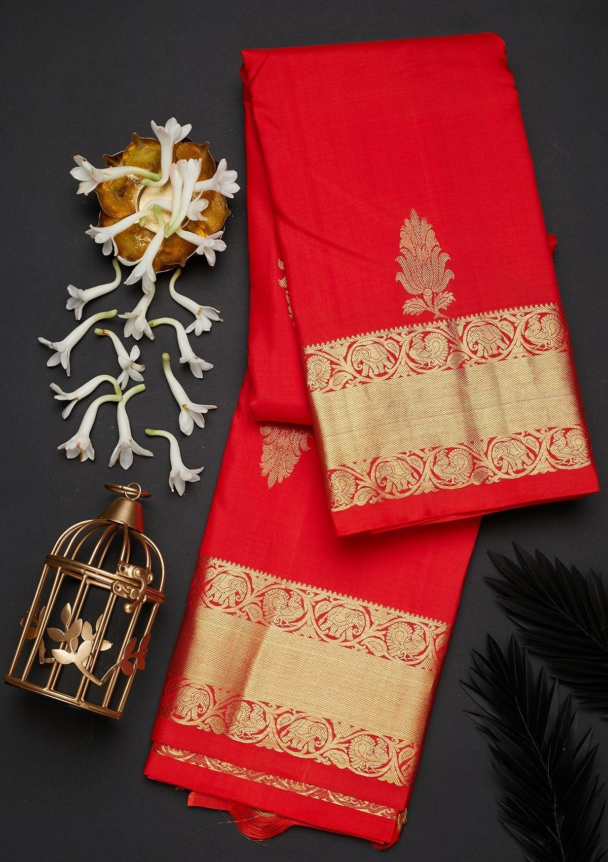 Red Zariwork Pure Silk Designer Saree - Koskii