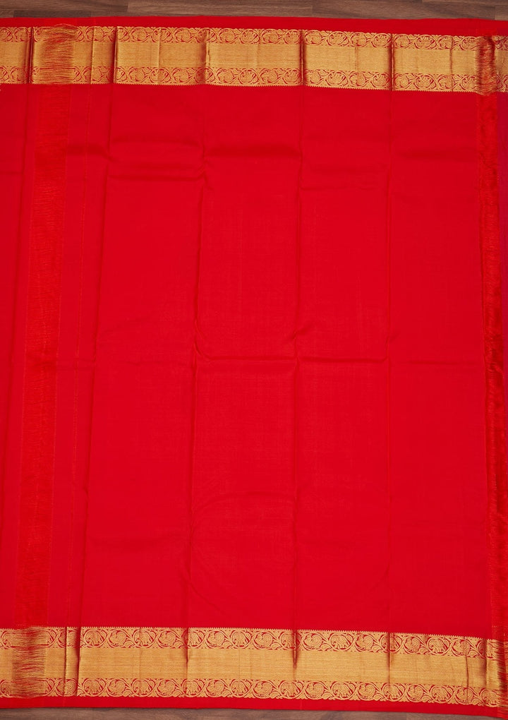 Red Zariwork Pure Silk Designer Saree - Koskii