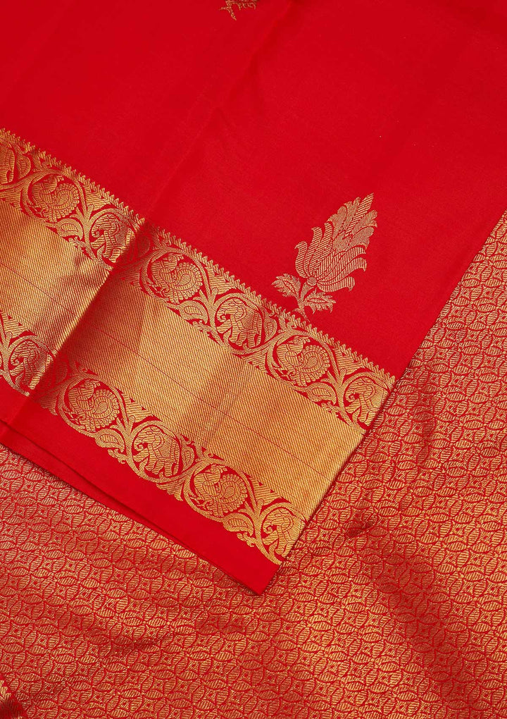 Red Zariwork Pure Silk Designer Saree - Koskii