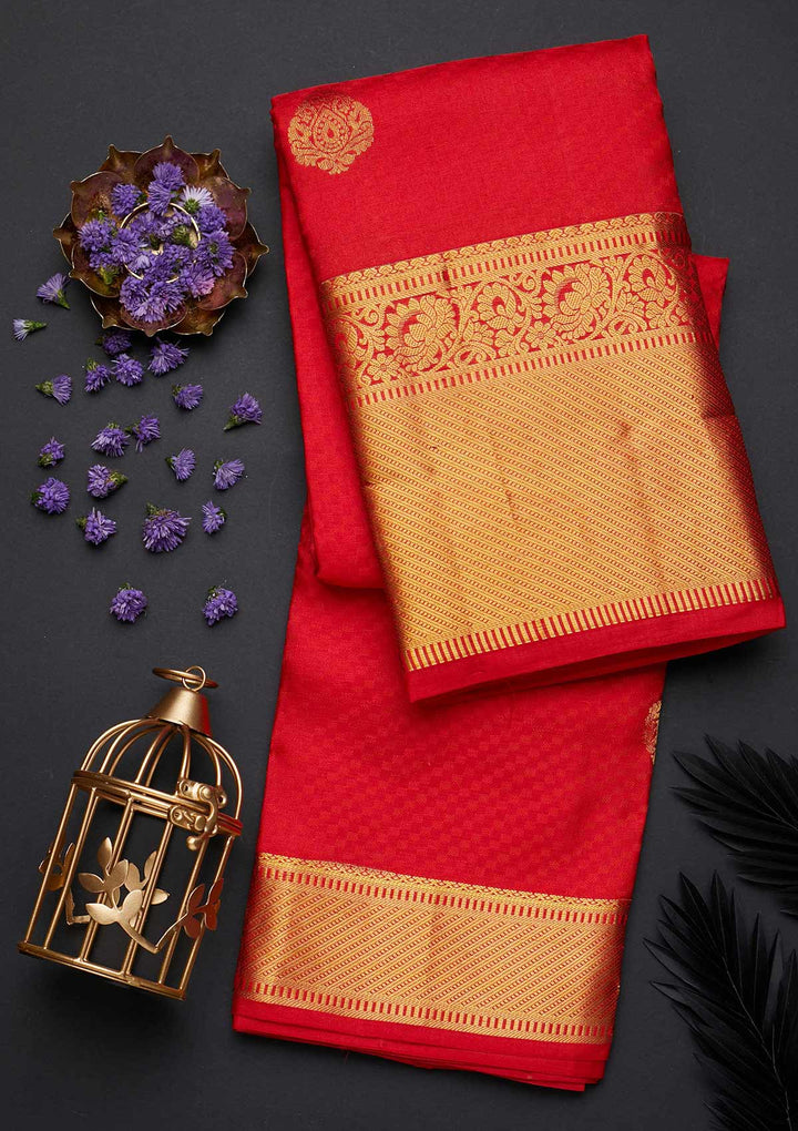 Red Zariwork Pure Silk Designer Saree - Koskii