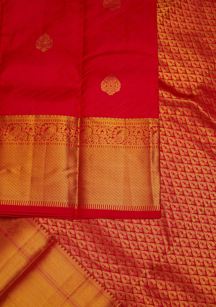 Red Zariwork Pure Silk Designer Saree - Koskii