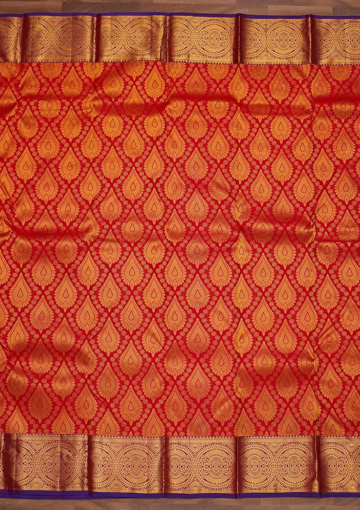 Red Zariwork Pure Silk Designer Saree - Koskii