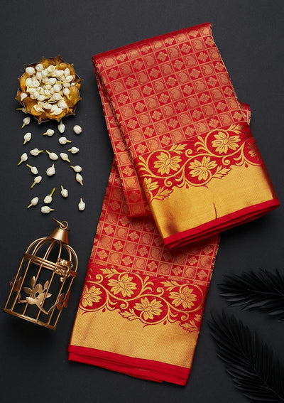 Red Zariwork Pure Silk Designer Saree - Koskii