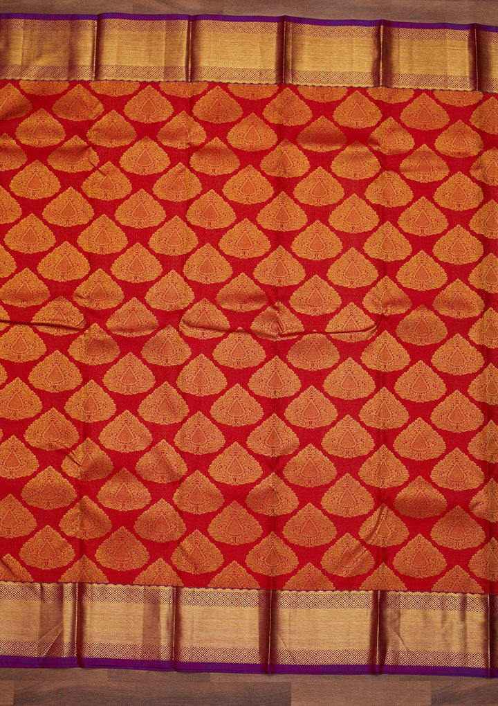 Red Zariwork Pure Silk Designer Saree - Koskii