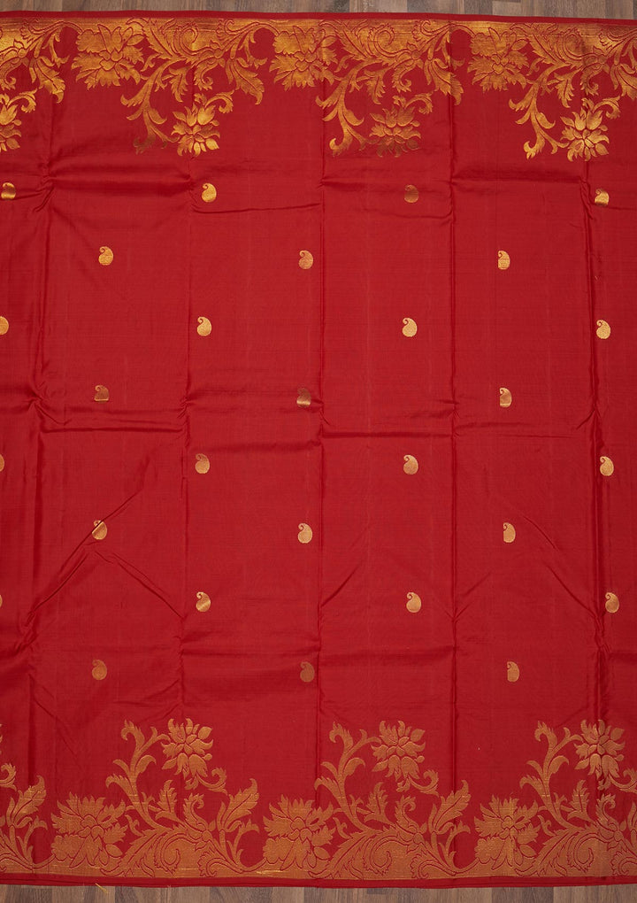Red Zariwork Pure Silk Saree-Koskii