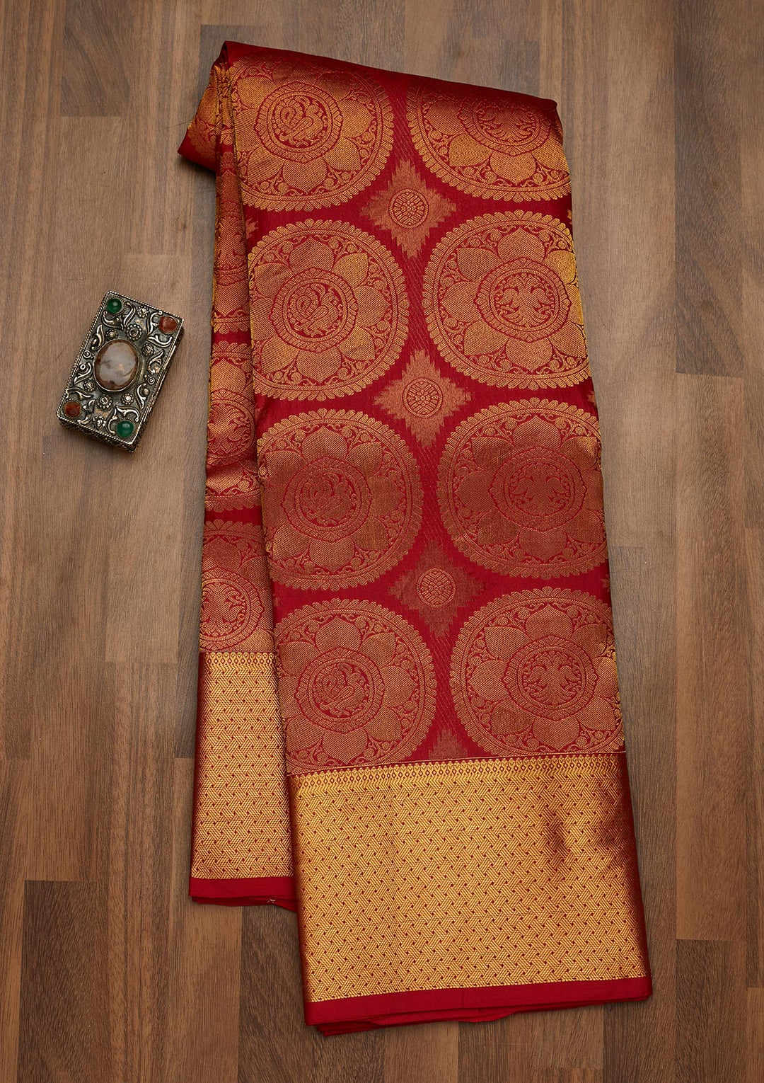 Red Zariwork Pure Silk Saree-Koskii