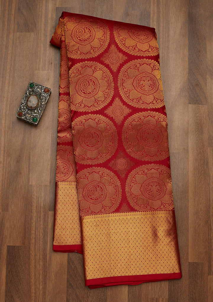 Red Zariwork Pure Silk Saree-Koskii