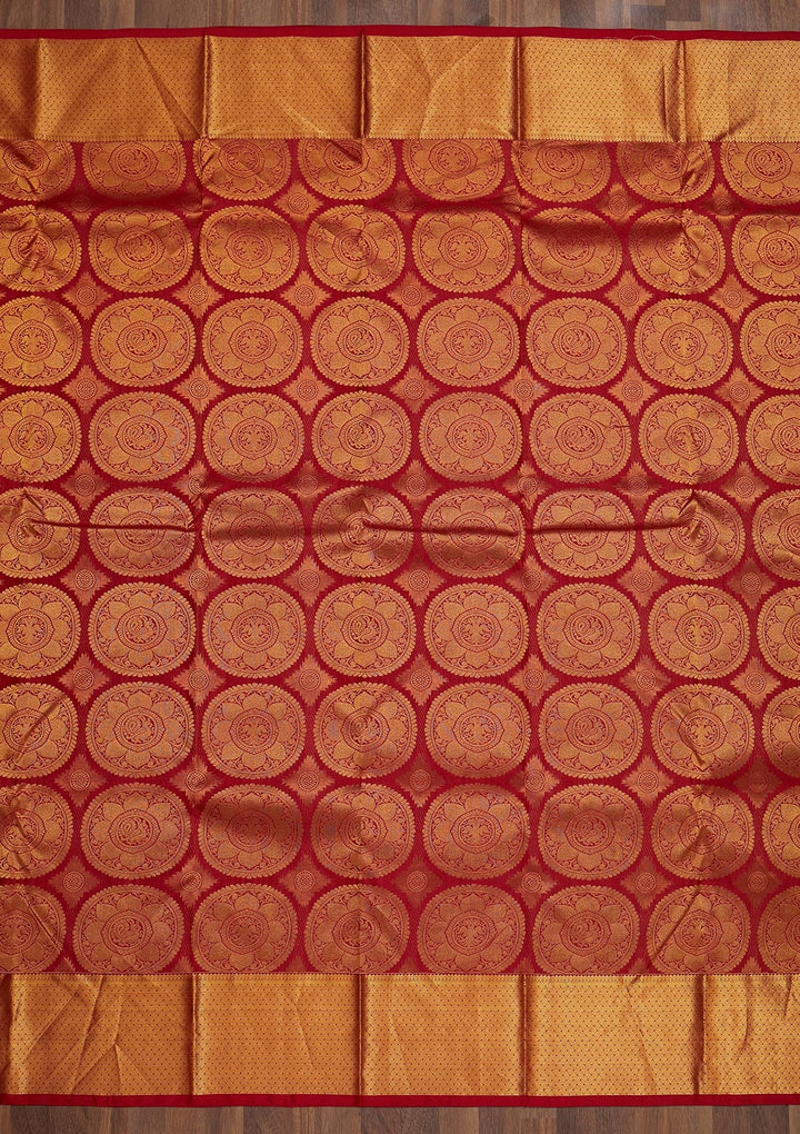 Red Zariwork Pure Silk Saree-Koskii