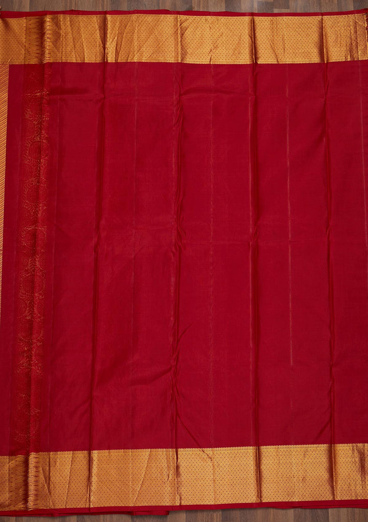 Red Zariwork Pure Silk Saree-Koskii