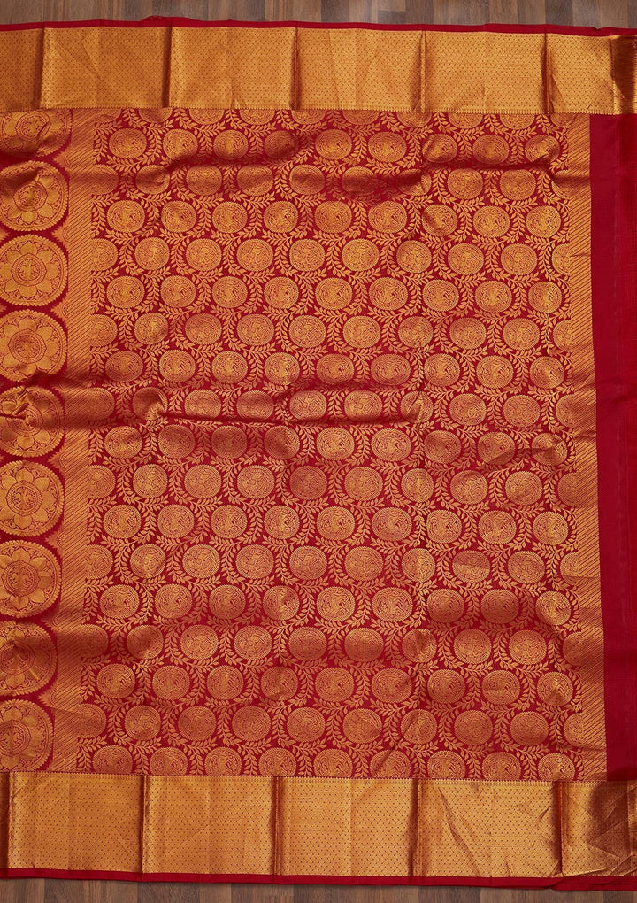 Red Zariwork Pure Silk Saree-Koskii