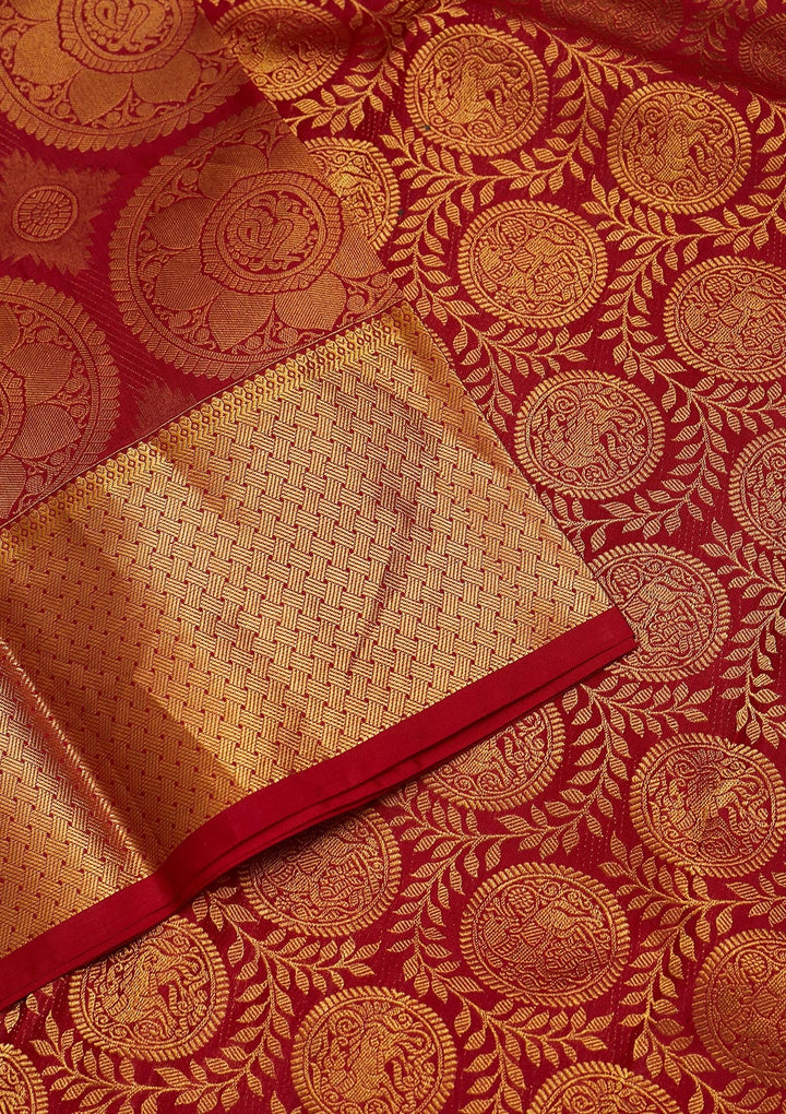 Red Zariwork Pure Silk Saree-Koskii