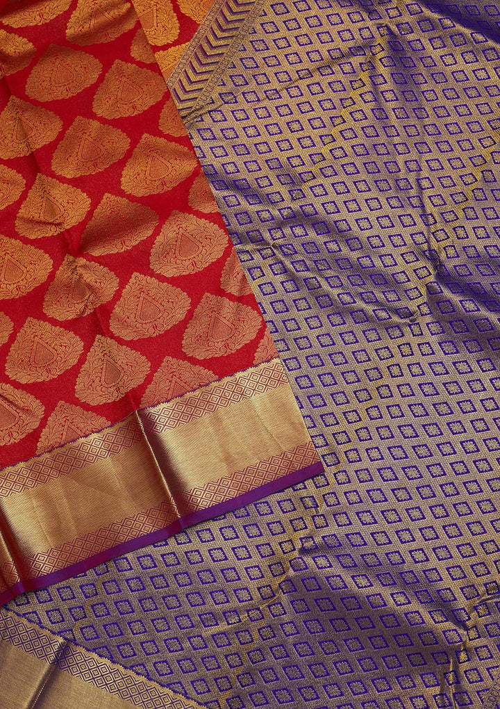 Red Zariwork Pure Silk Saree-Koskii