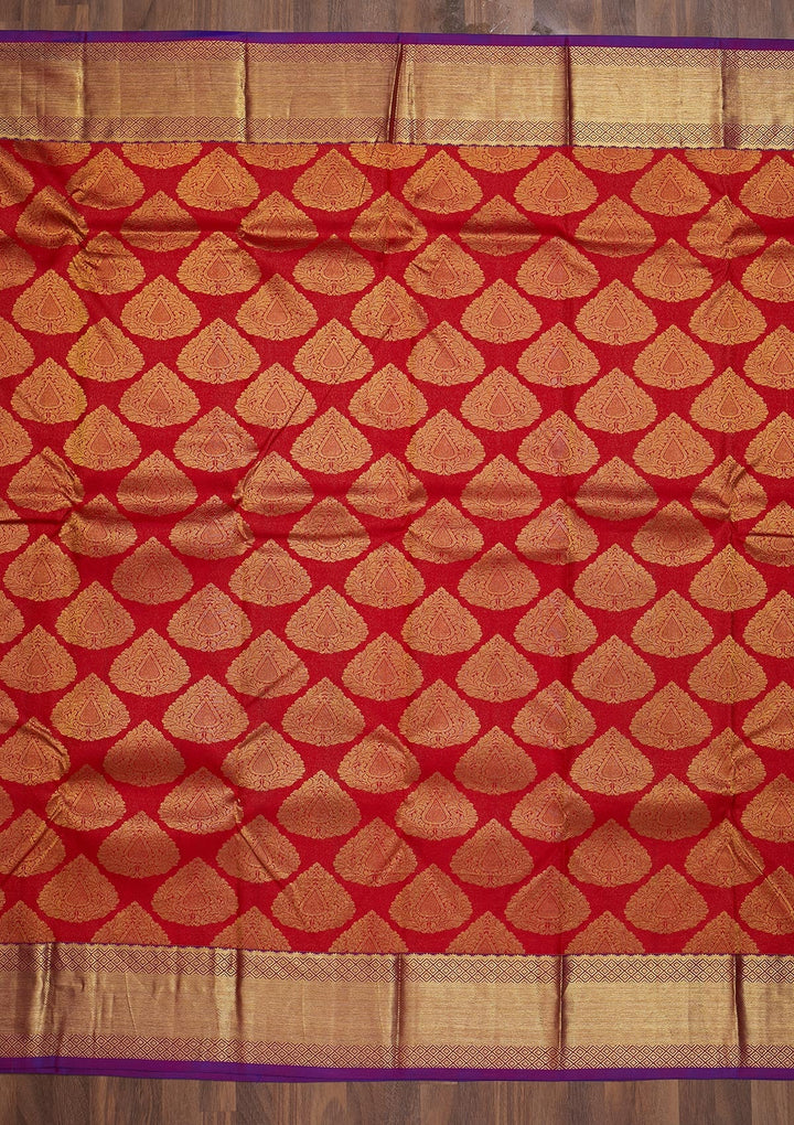 Red Zariwork Pure Silk Saree-Koskii