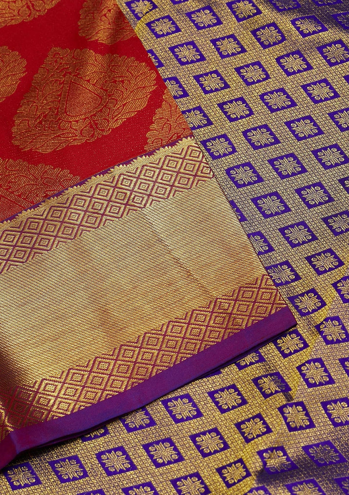 Red Zariwork Pure Silk Saree-Koskii