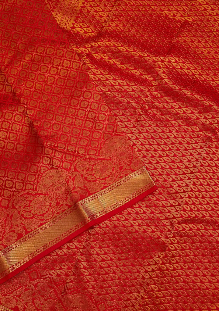 Red Zariwork Pure Silk Saree-Koskii