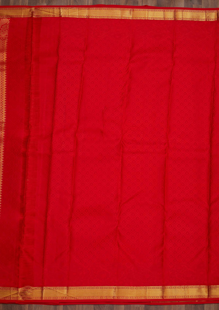 Red Zariwork Pure Silk Saree-Koskii