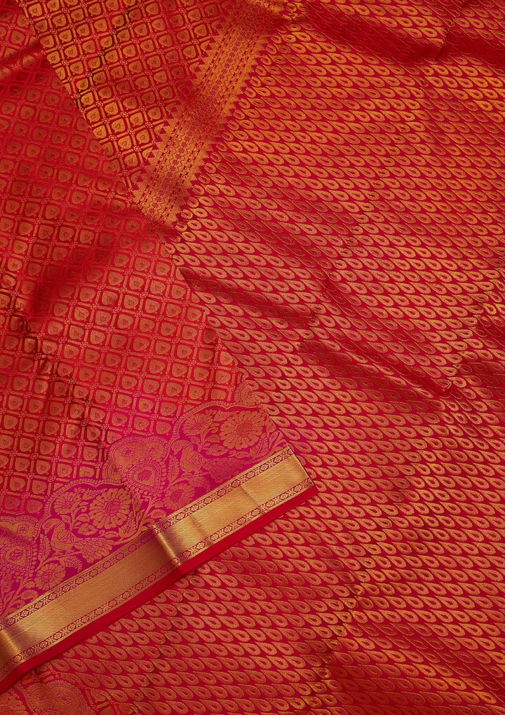 Red Zariwork Pure Silk Saree-Koskii