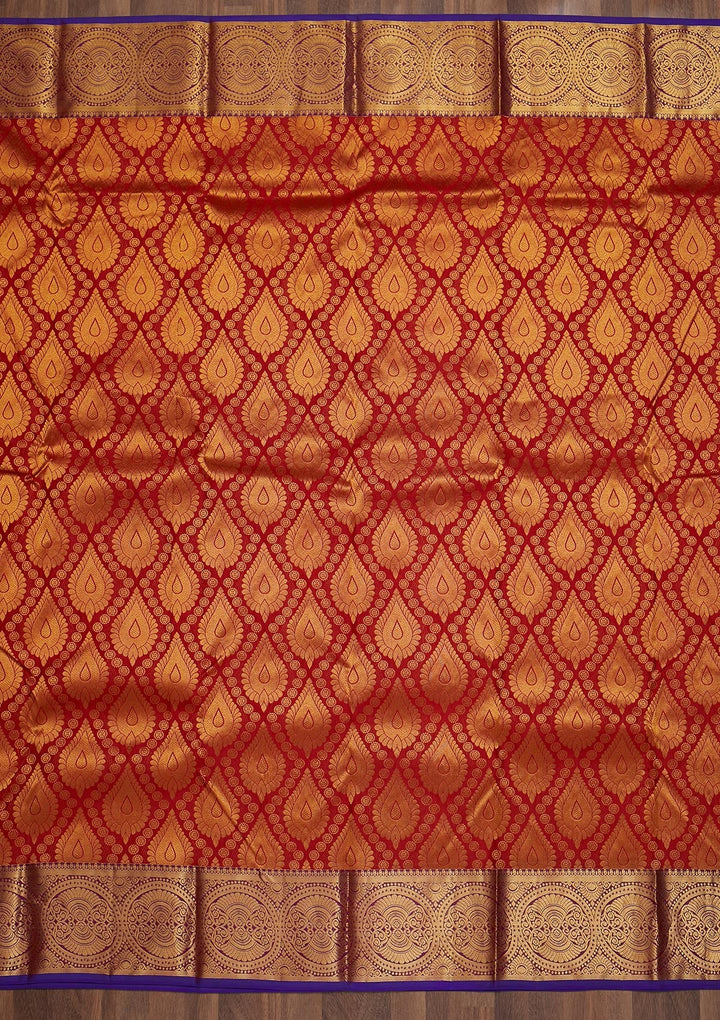 Red Zariwork Pure Silk Saree-Koskii