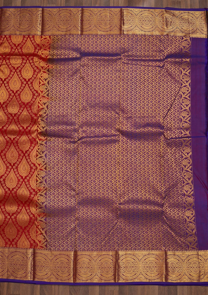 Red Zariwork Pure Silk Saree-Koskii