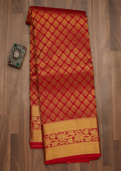 Red Zariwork Pure Silk Saree-Koskii